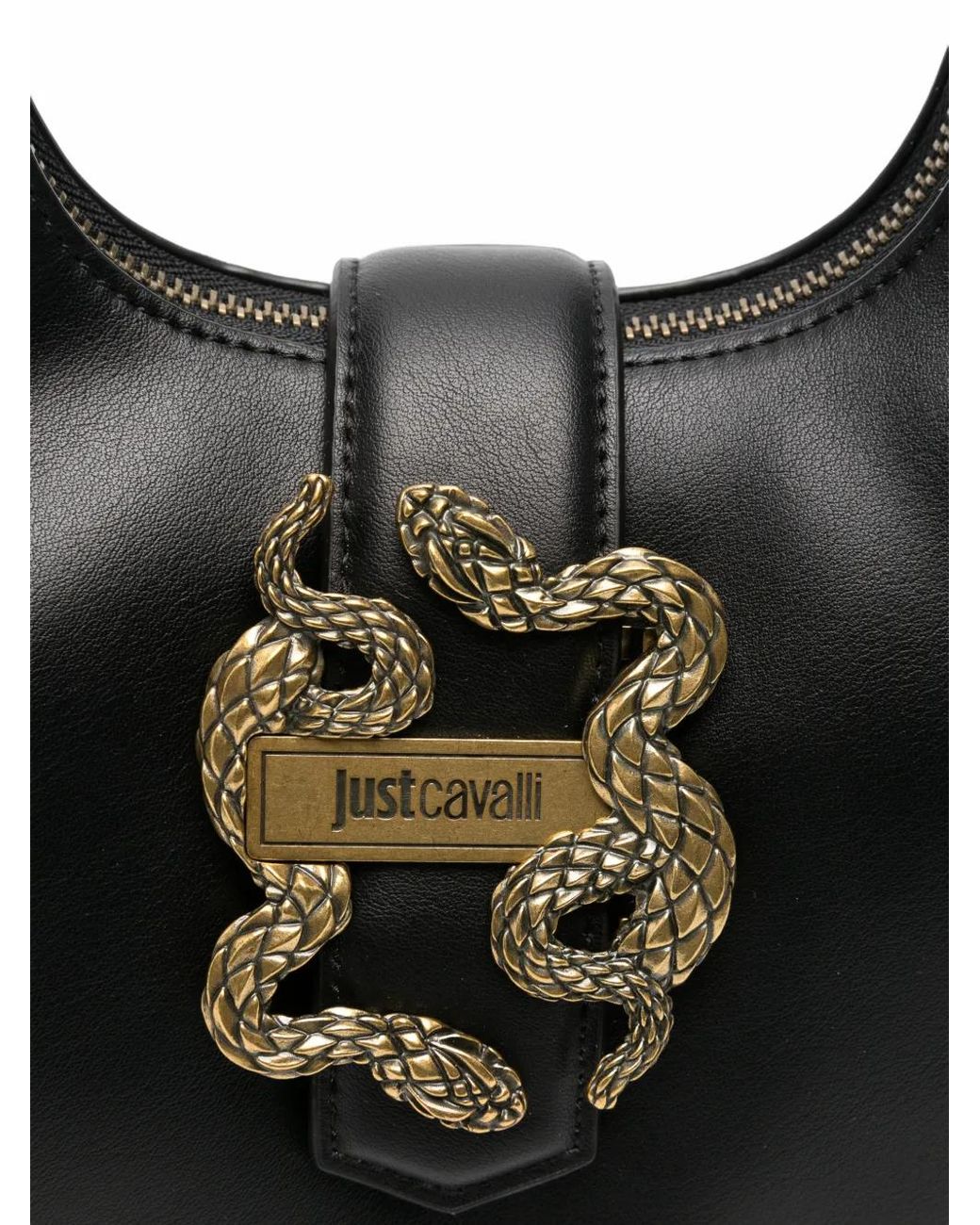 Just Cavalli Black Snake-Plaque Shoulder Bag