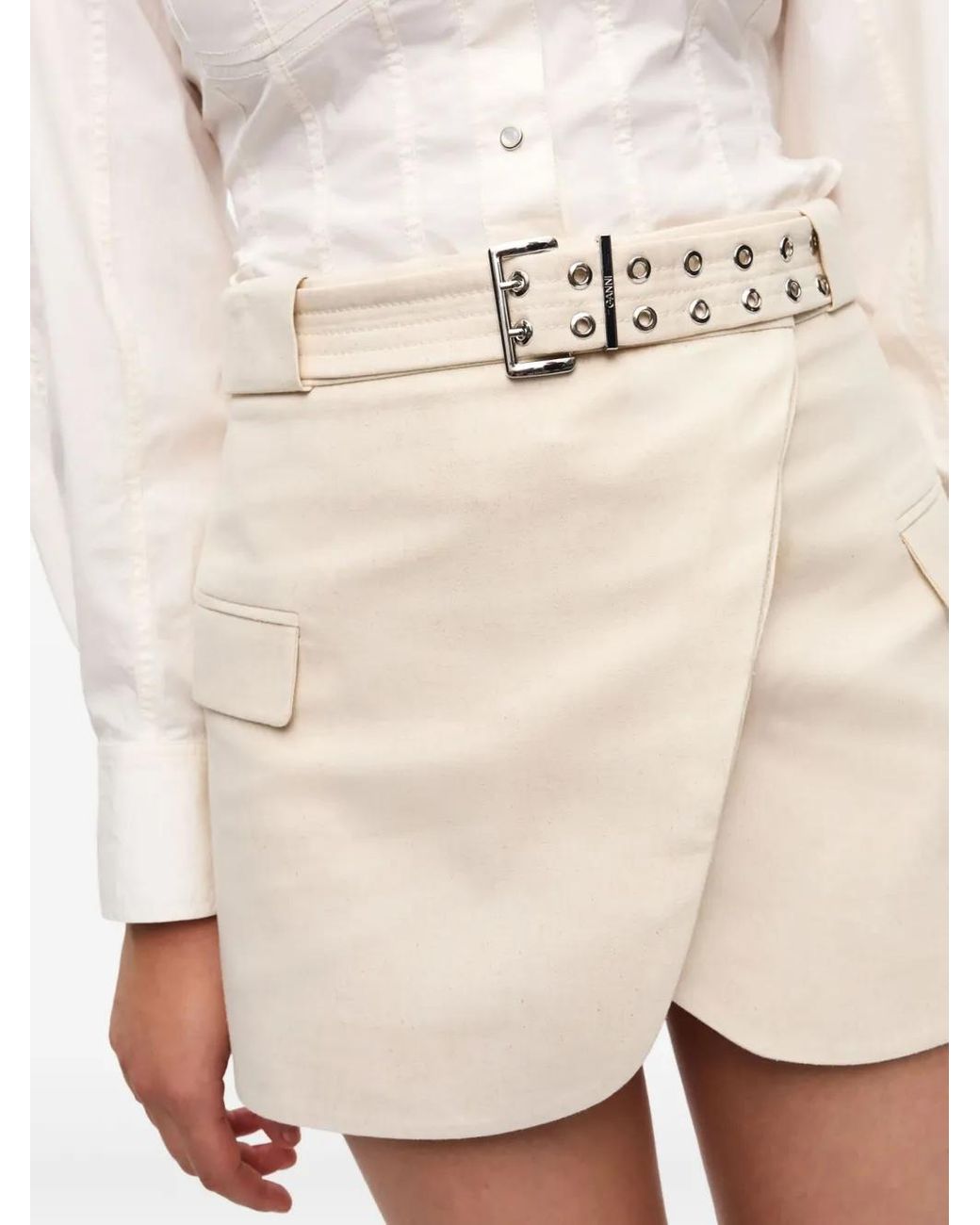 Ganni White Belted Mini Skirt