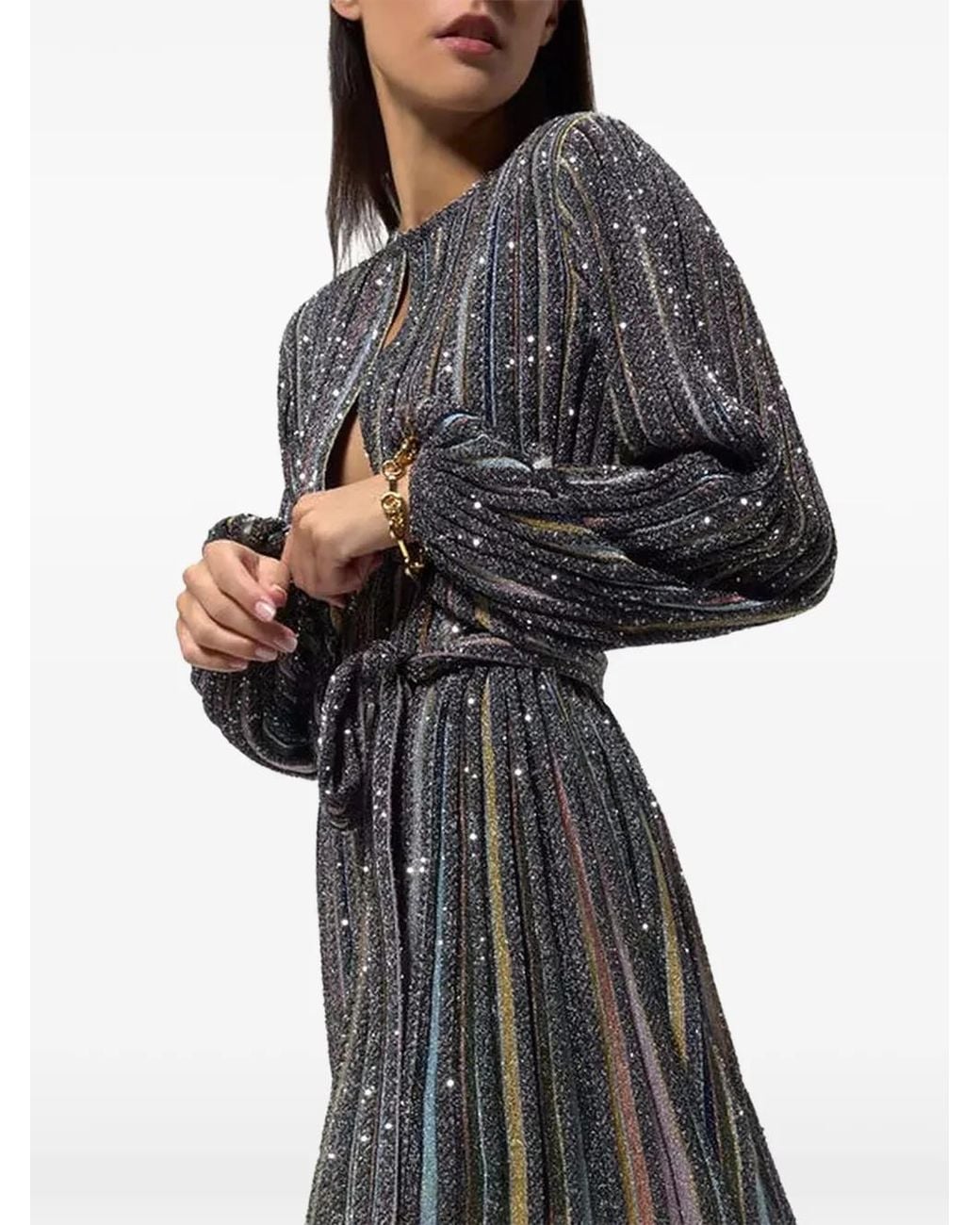 Missoni Gray Short Dress With V-Neck And Belt