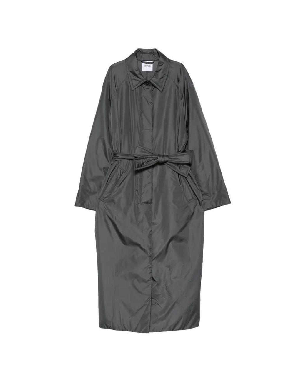 Aspesi Gray Belted Button-Down Coat