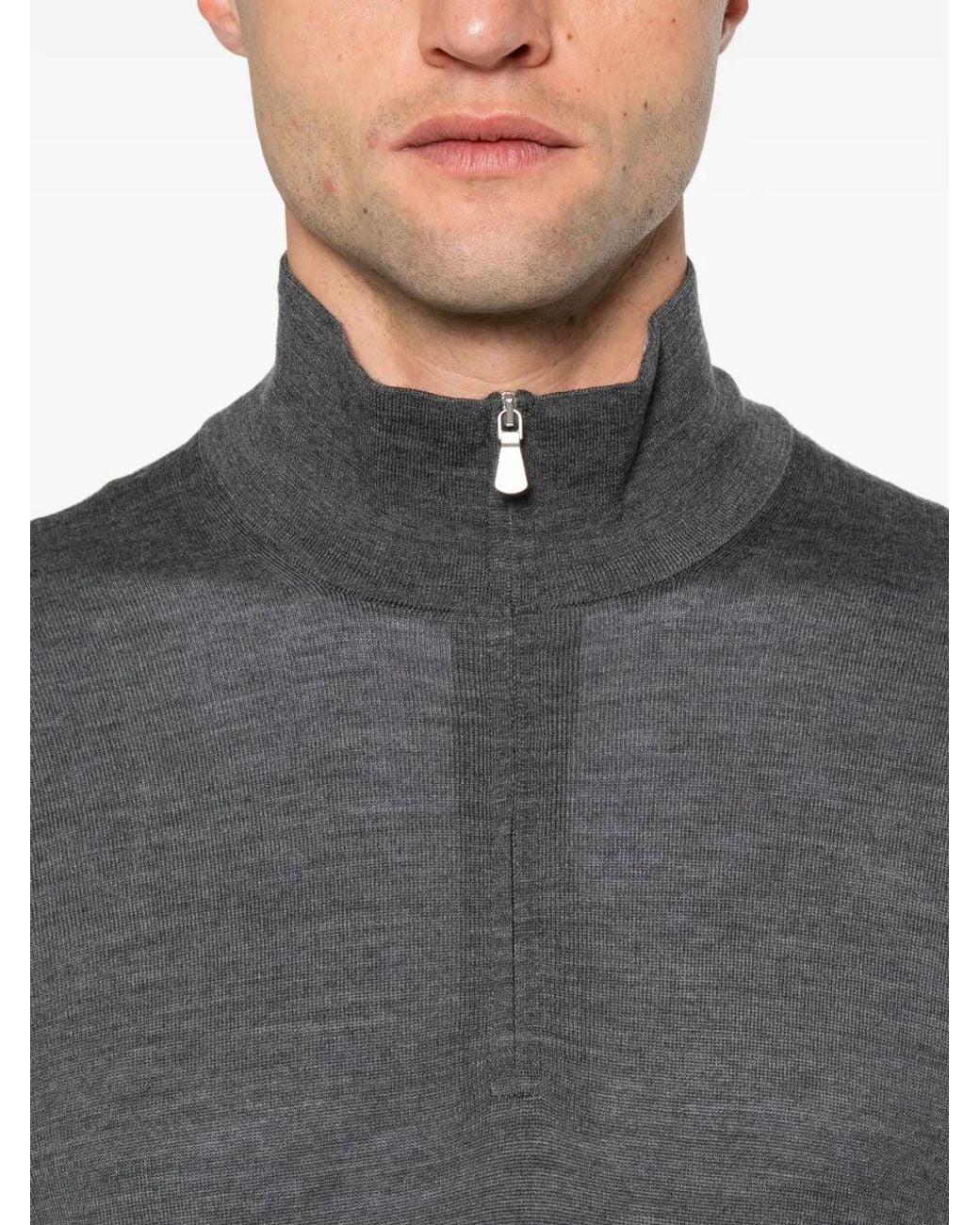 Gran Sasso Gray Quarter-Zip Mock-Neck Sweater for men