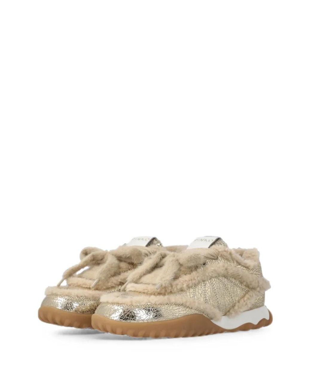Pinko White Lather Sneakers With Faux Fur Details