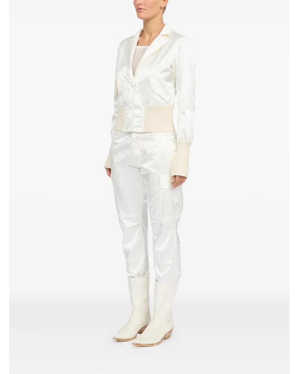 MM6 by Maison Margiela White Satin-Finish Bomber Jacket