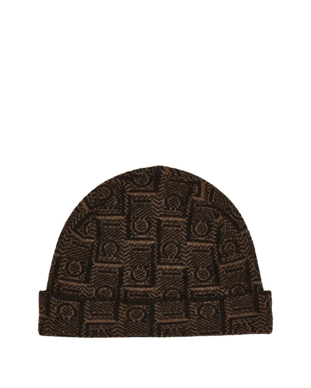 Ferragamo Brown Gancini Jacquard Beanie Hat for men