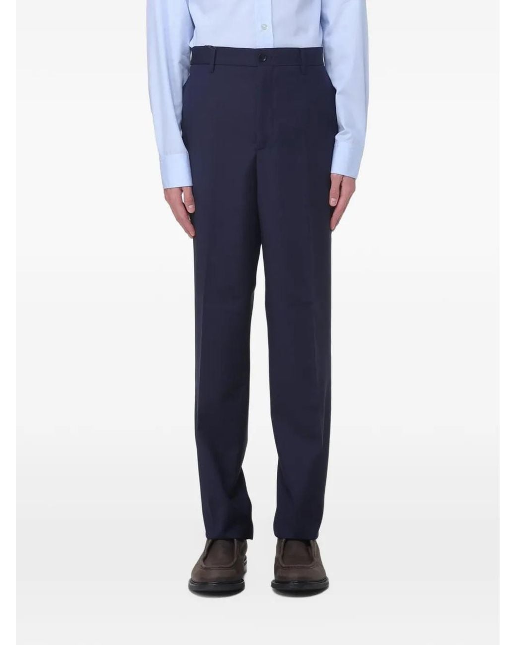 Etro Blue Pressed-Crease Wool Trousers for men