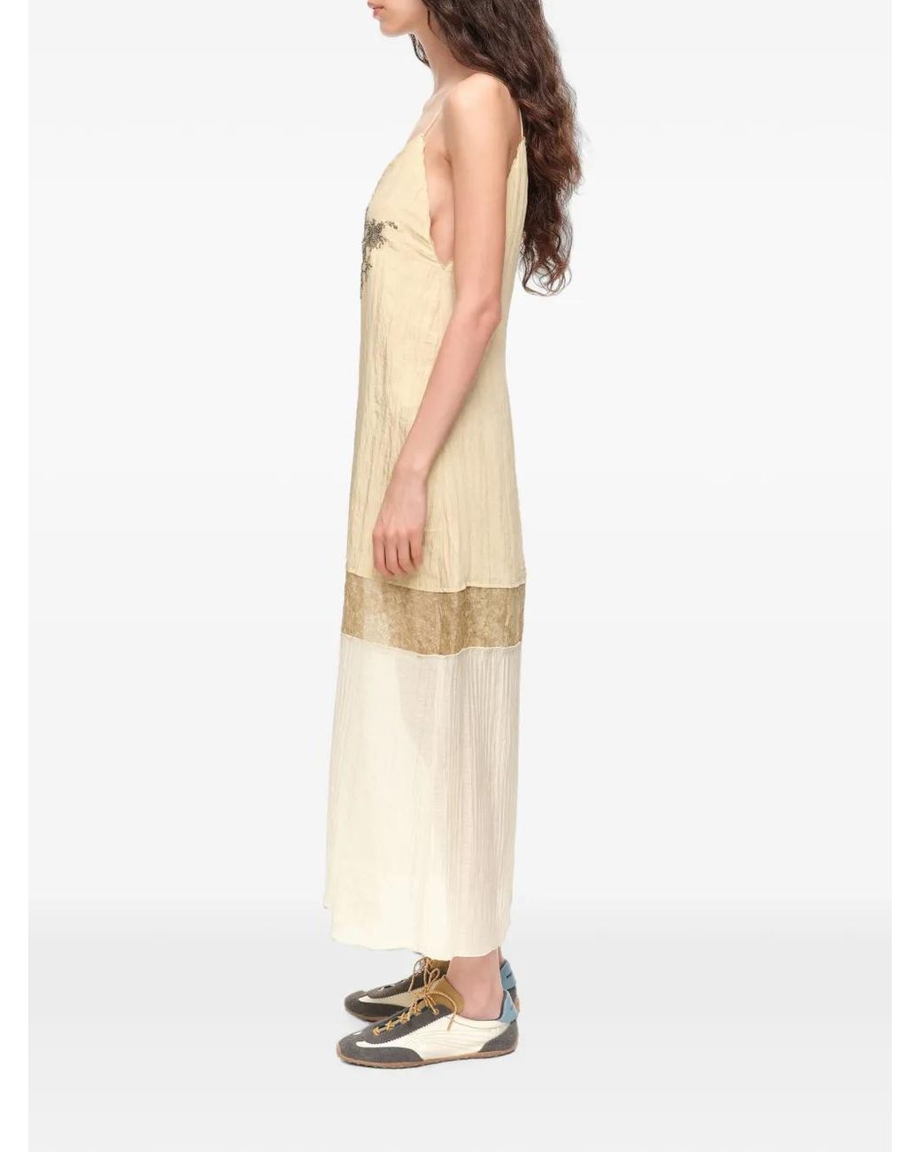 Bimba Y Lola White Ocher Straight Midi-Dress With Stones