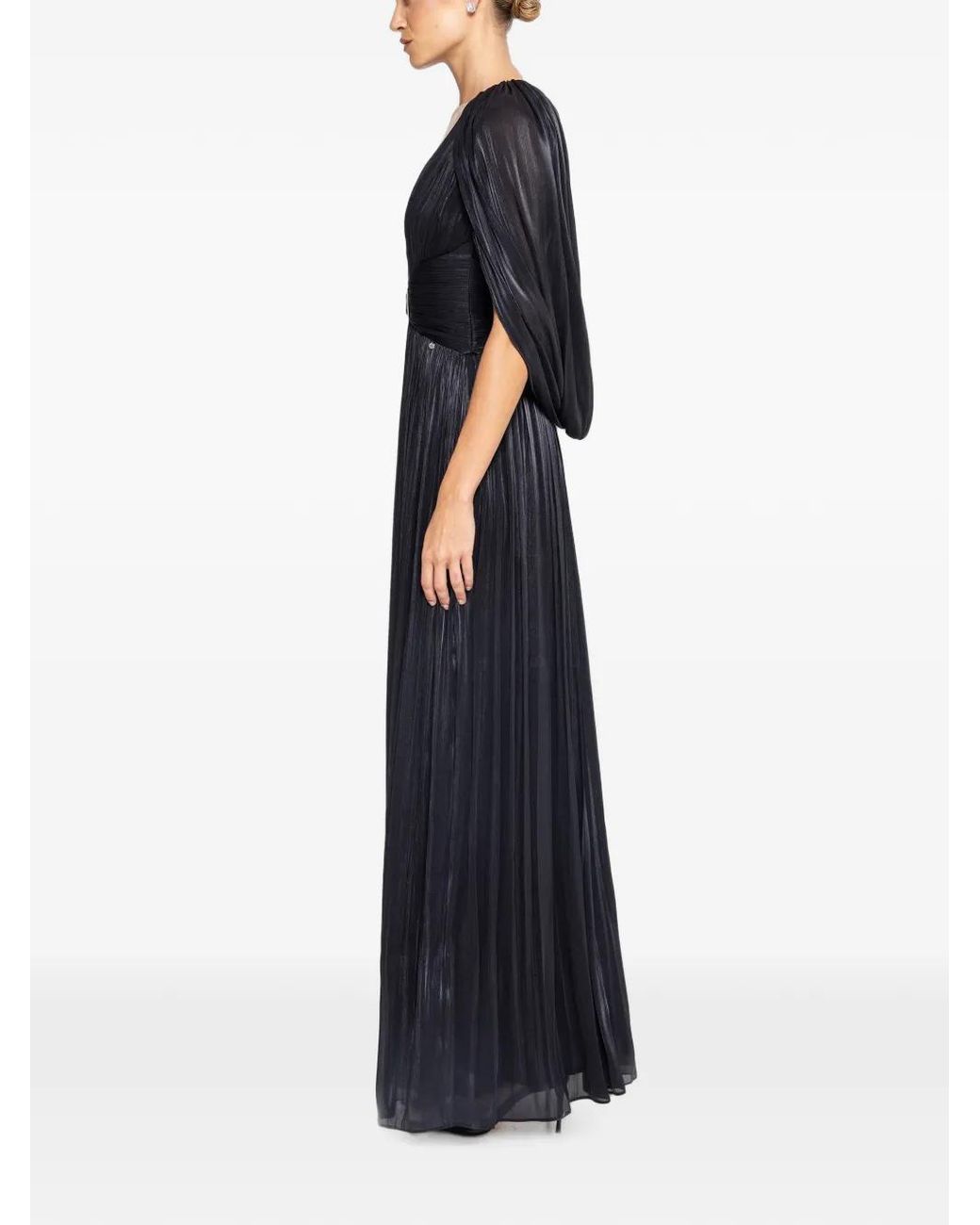 Nissa Black Open-Back Chiffon Maxi Dress