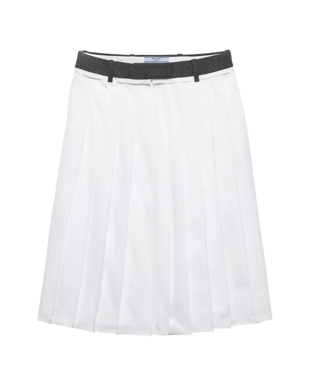 Prada White Pleated Poplin And Rush Stitch Skirt