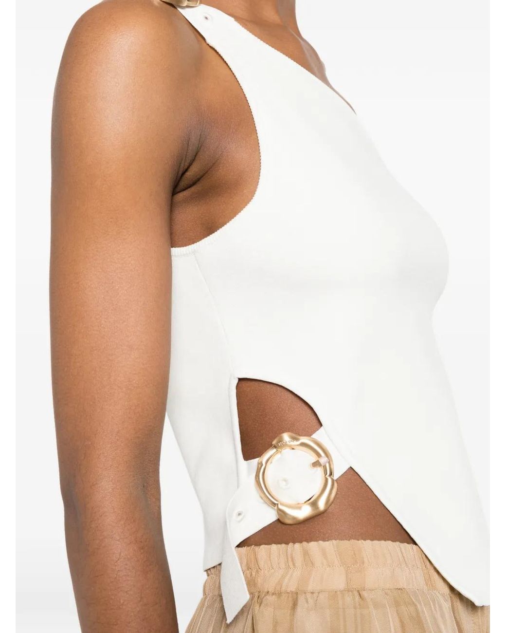 Cult Gaia White Valeria One-Shoulder Ring-Detail Top