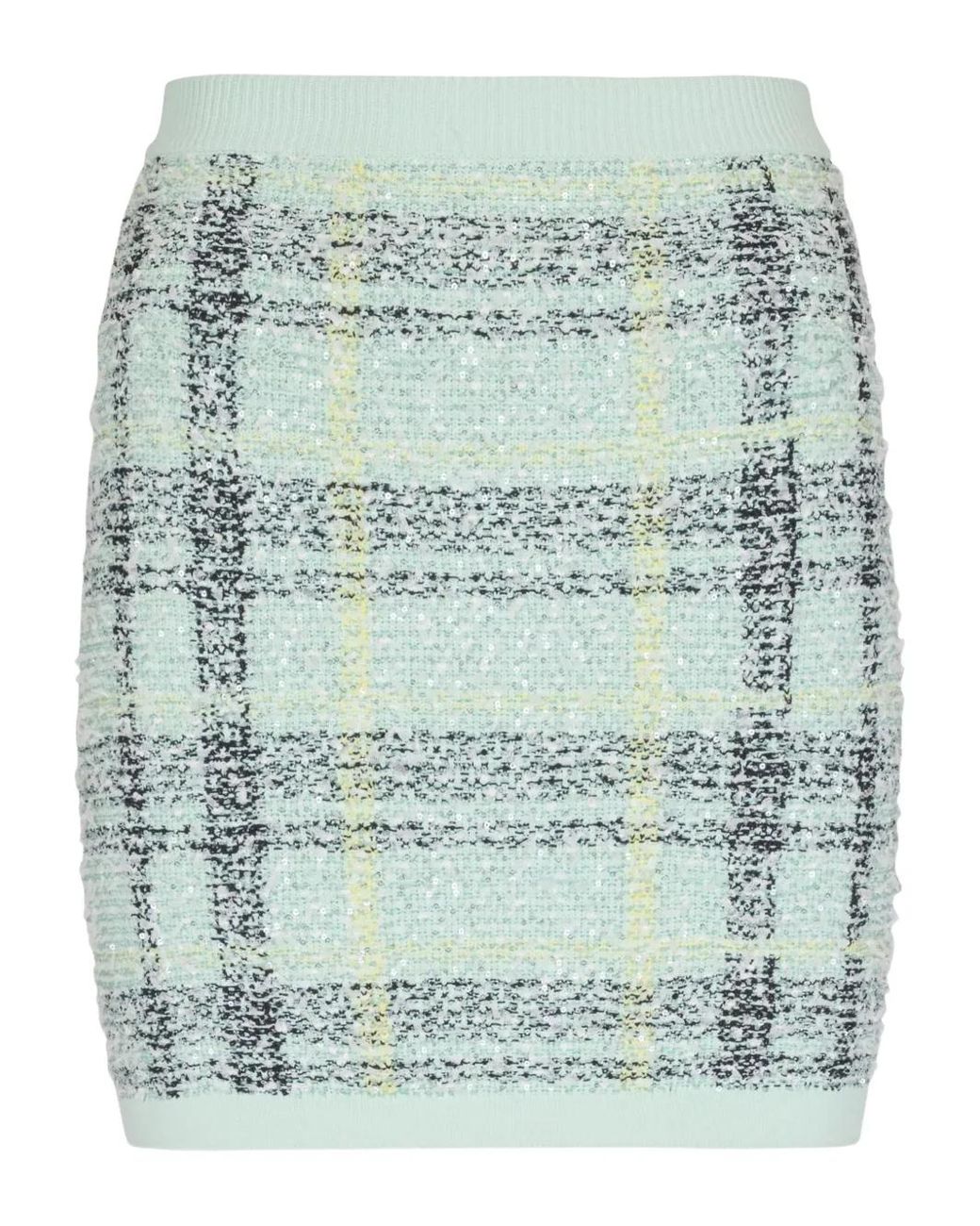Balmain Geruite Tweed Mini-Rok Met Glitter in het Blue