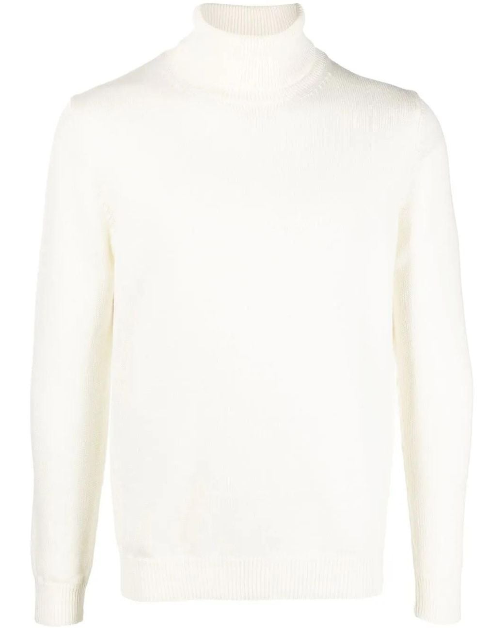 Roberto Collina White Ribbed Hem Roll-Neck Sweater for men