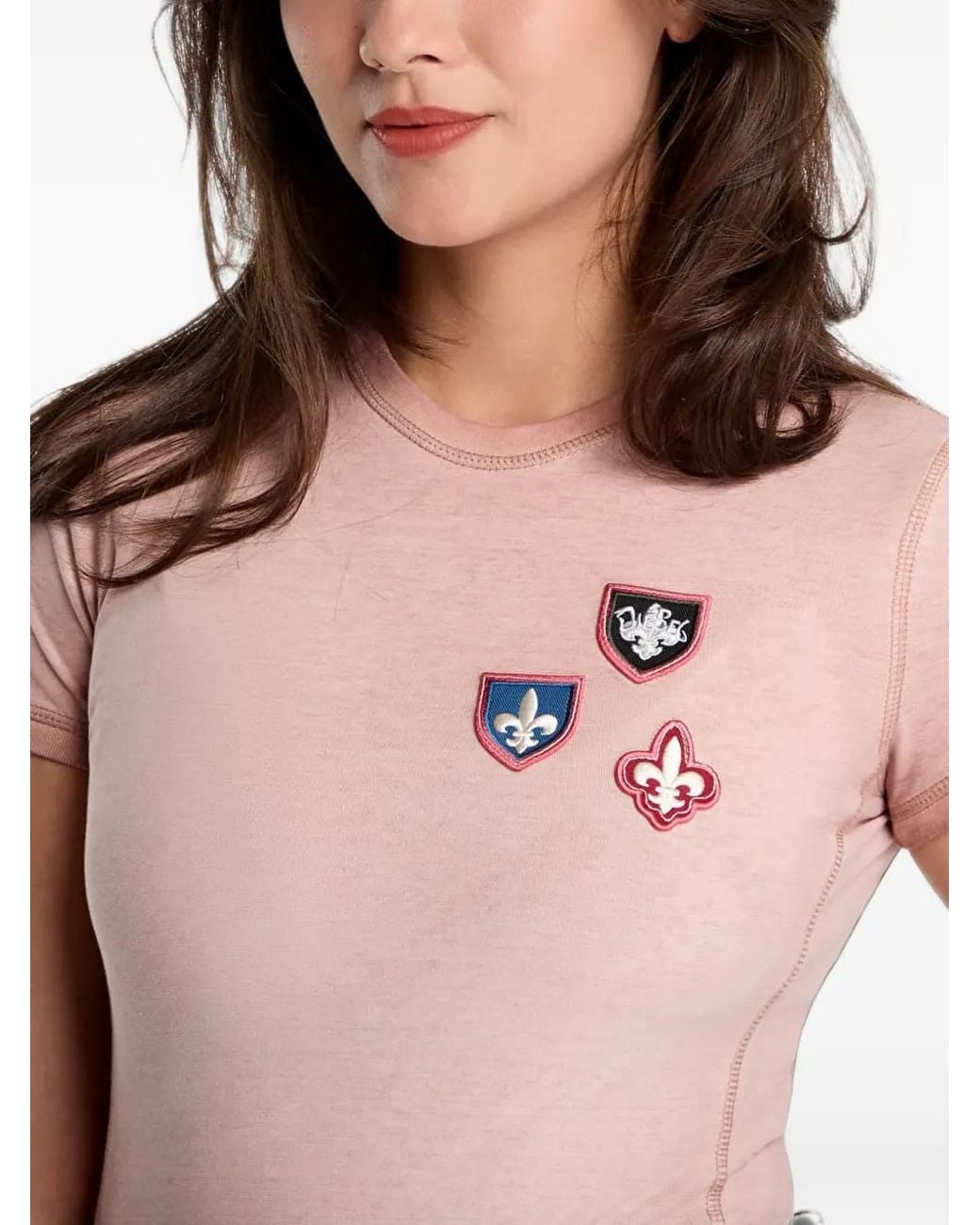 DIESEL Blue T-Shirt With Patches And Microwaffle Sides