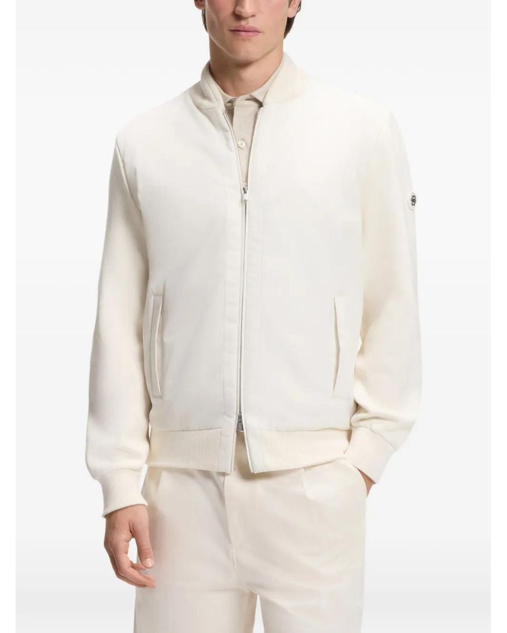 Boss White Cotton-Knit Hybrid Jacket With Bomber Collar for men