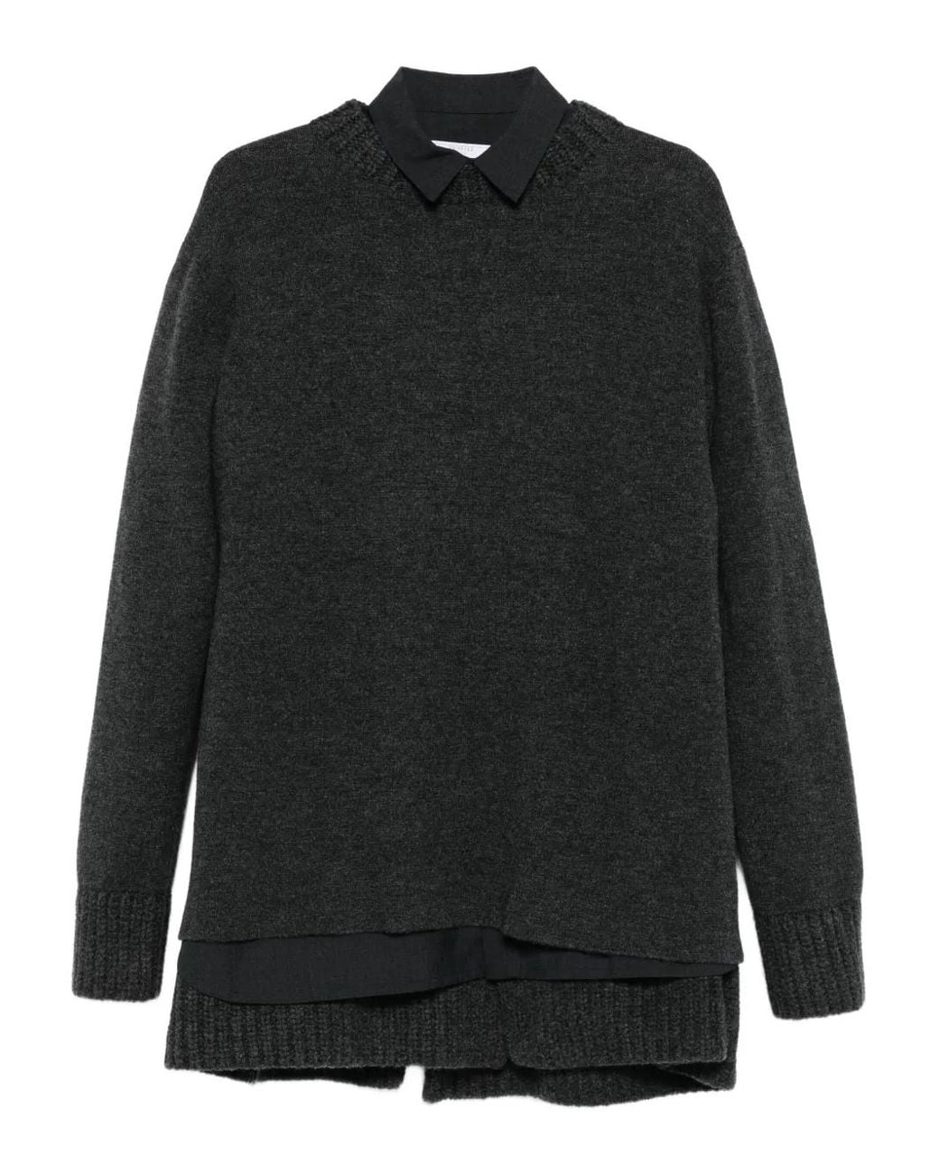 Sacai Black Layered Classic-Collar Mini Dress