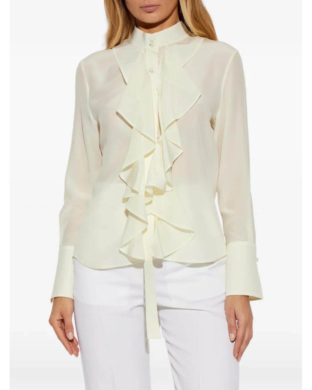 McQueen White Ruffled Silk Blouse