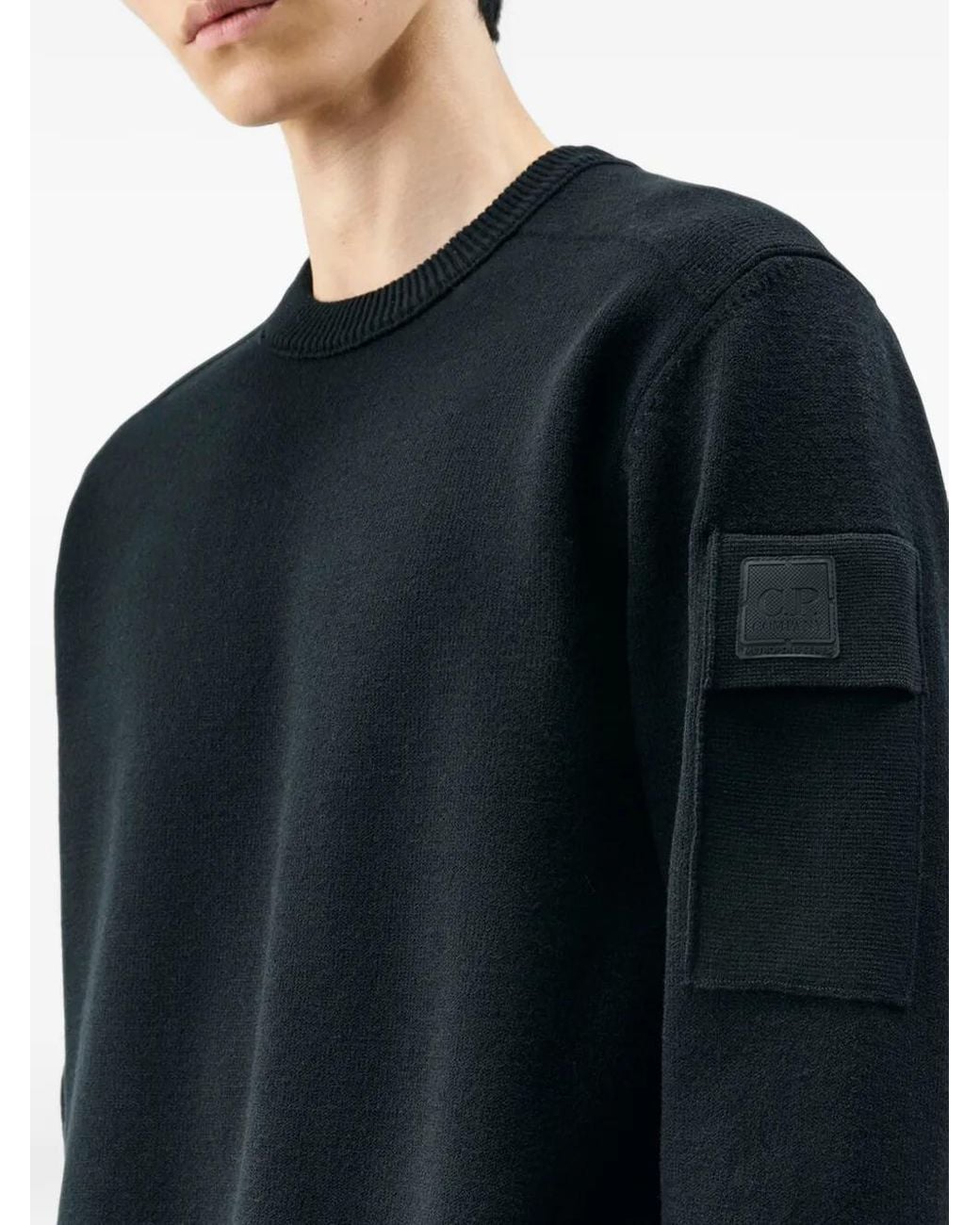 C P Company Black Metropolis Series Extrafine-Merino-Wool Crewneck Sweater for men