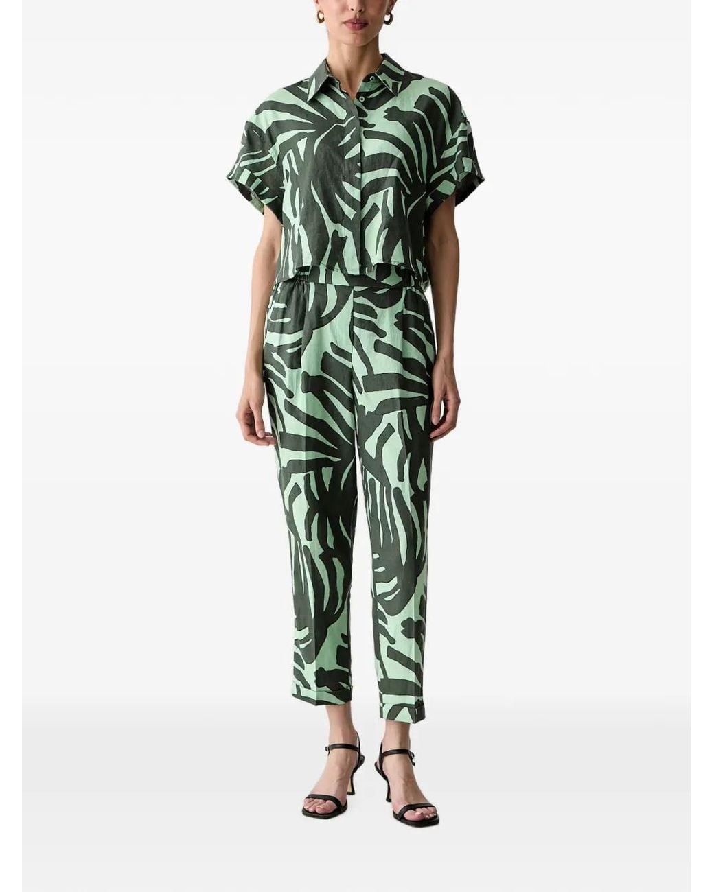 Benetton Green Abstract-Pattern Trousers