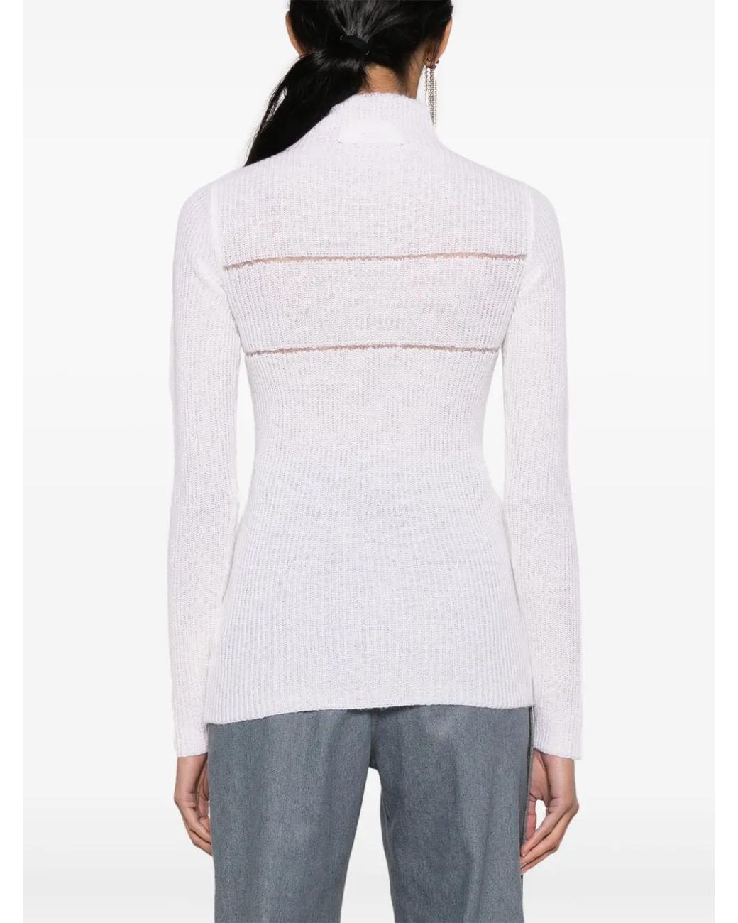 MSGM White Mock-Neck Knitted Top