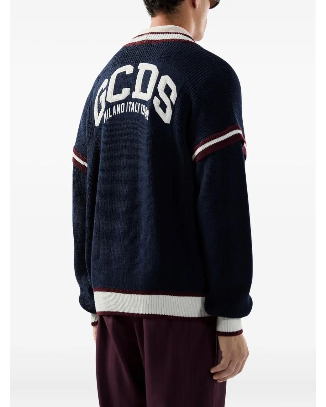 Gcds Blue Cardigan With Striped Detail for men