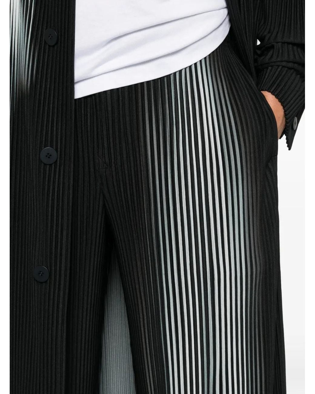 Homme Plissé Issey Miyake Black Gradient-Print Pleated Trousers for men