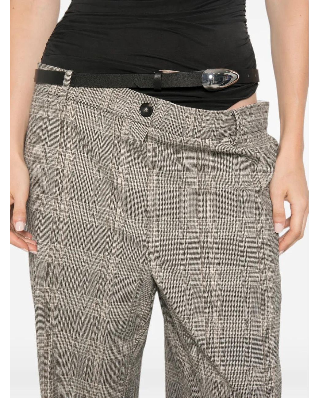Patrizia Pepe Gray Checked Oversized-Waist Trousers