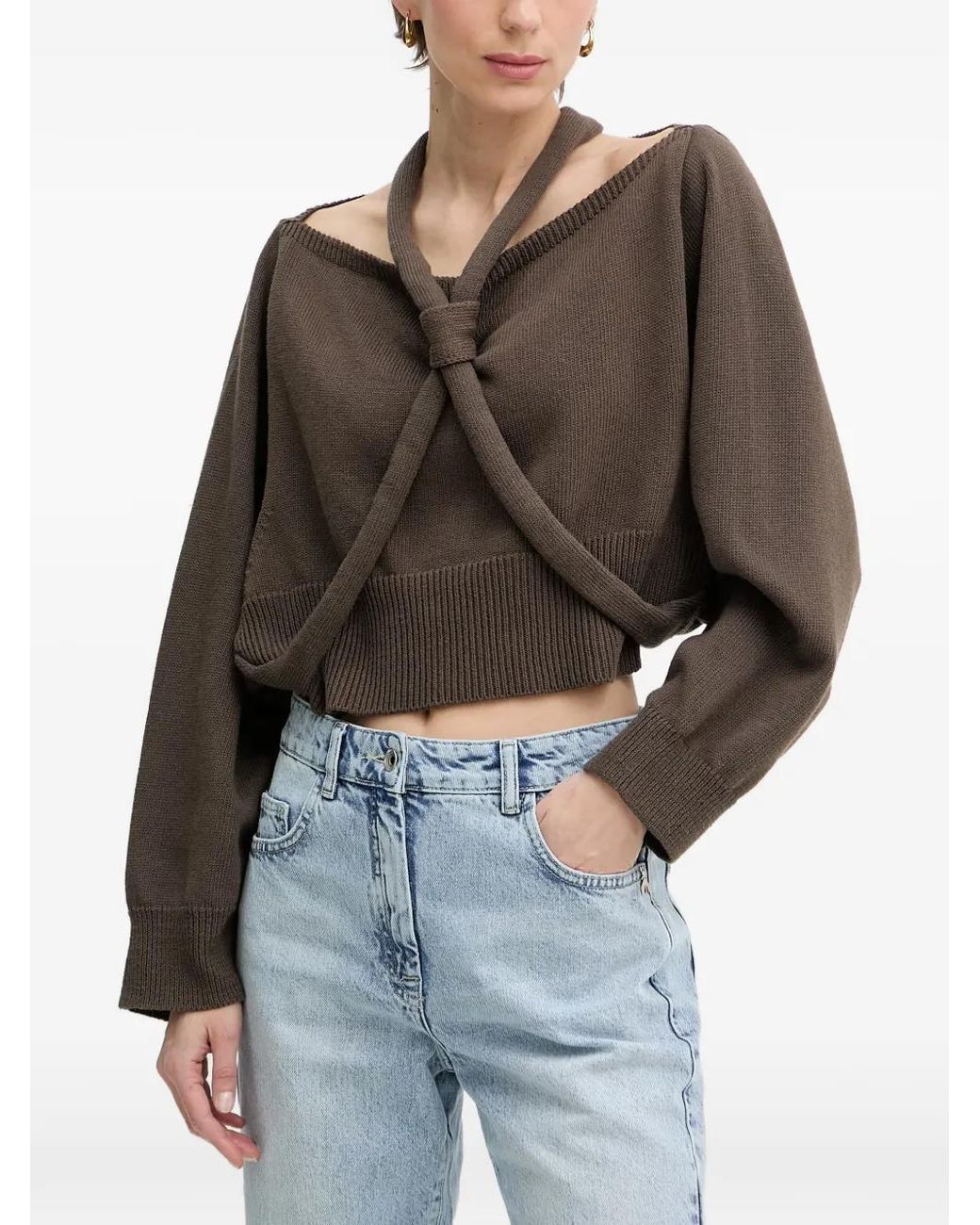 Haveone Brown Pullover Mit Knotendetail