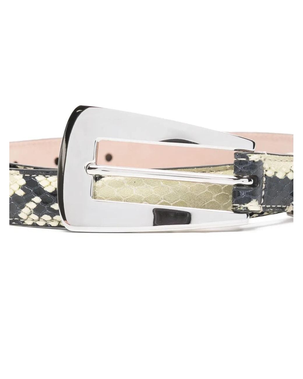 Khaite White Lucca Snakeskin-Print Buckle Belt