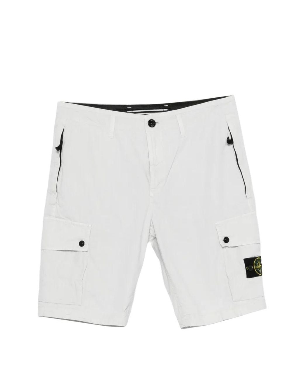 Stone Island White Logo-Patch Cargo Shorts for men