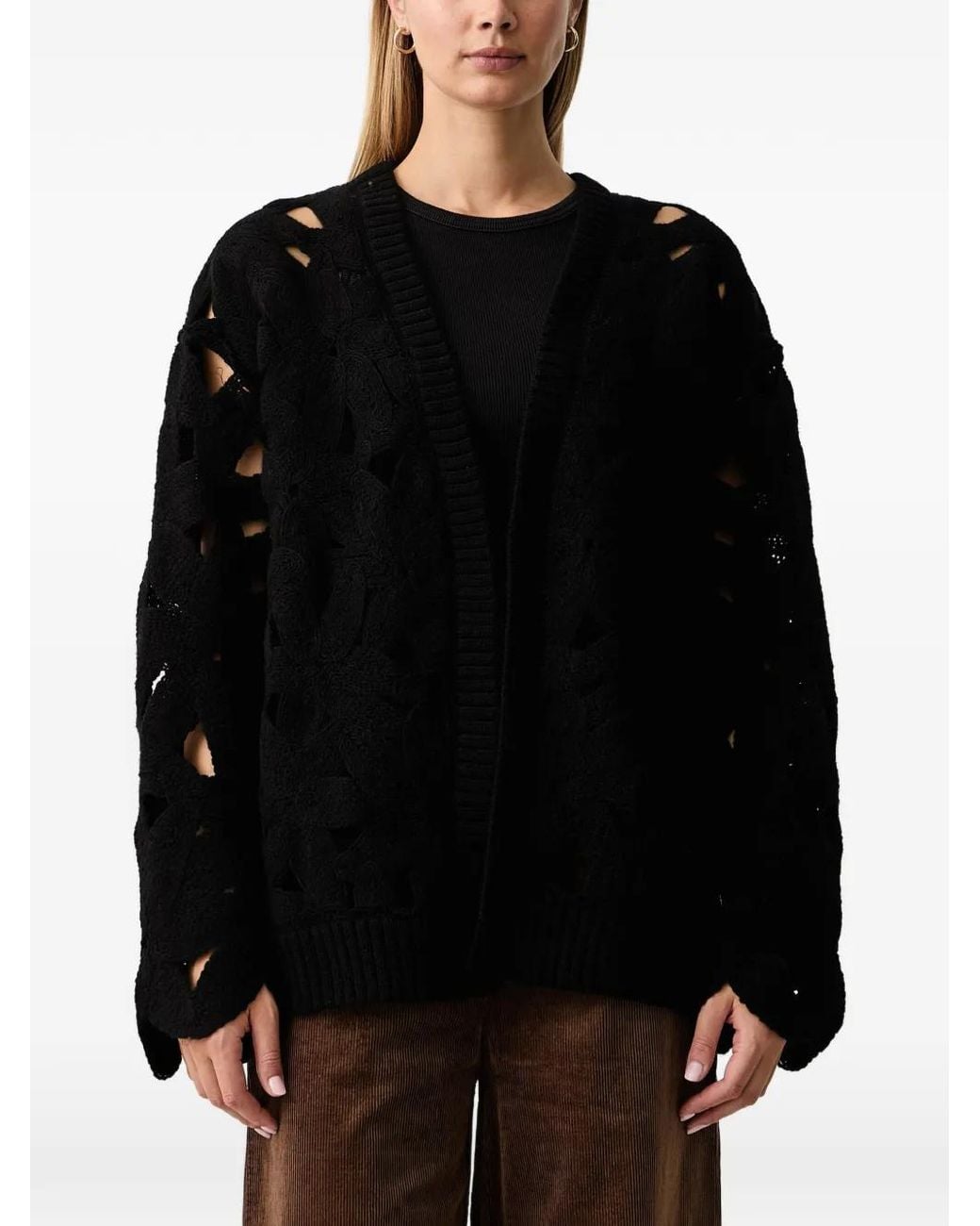 Fracomina Black Cut-Out Chunky-Knit Cardigan