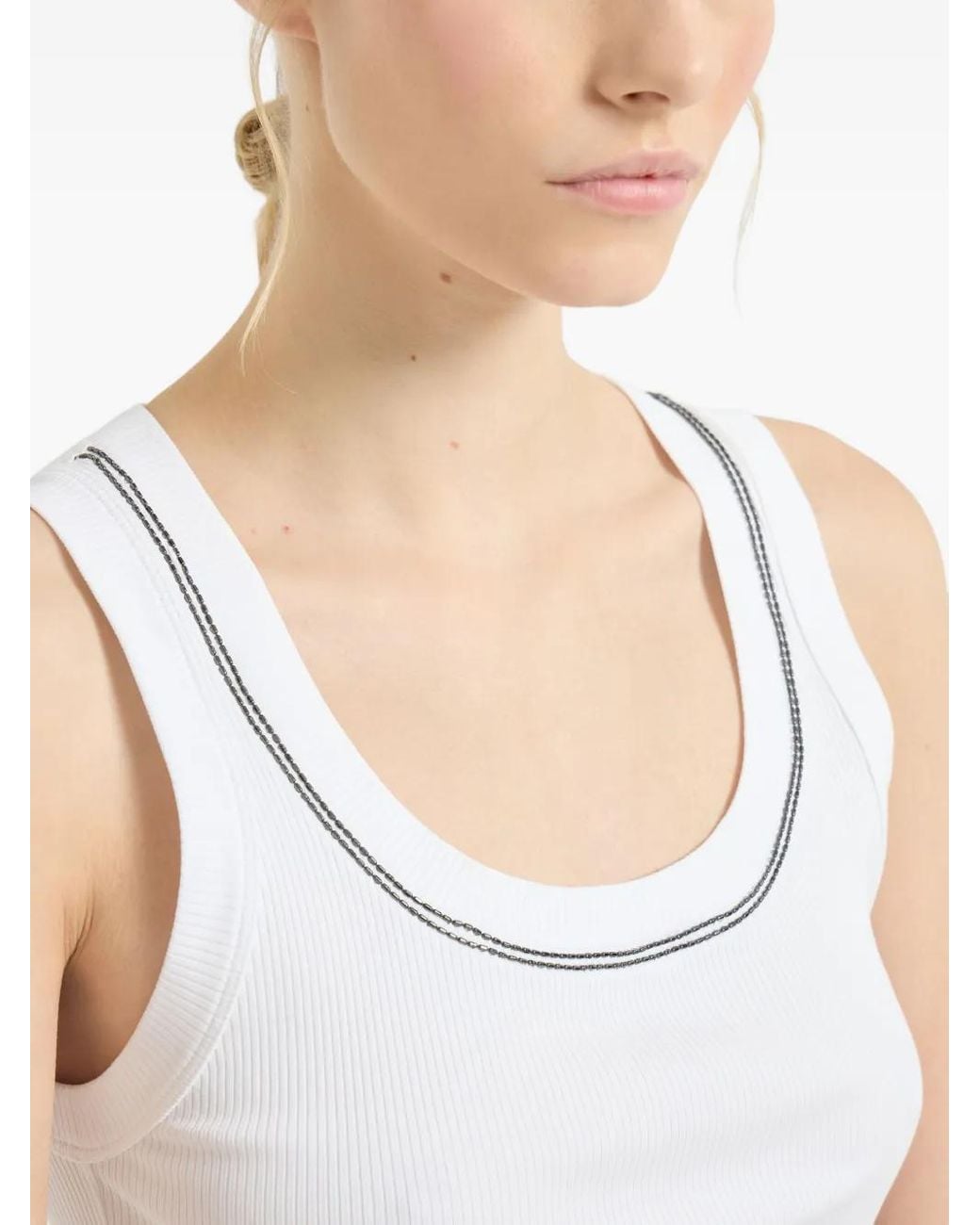 Brunello Cucinelli White Cotton Tank Top