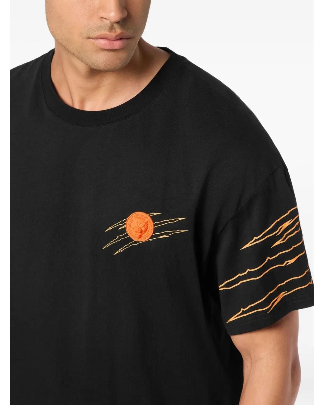 Philipp Plein Black Round Neck T-Shirt Outline Scratch for men