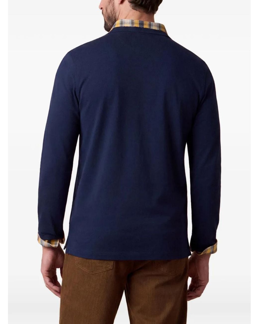 Brooks Brothers Blue Supima Logo-Embroidered Long-Sleeve Polo Shirt for men