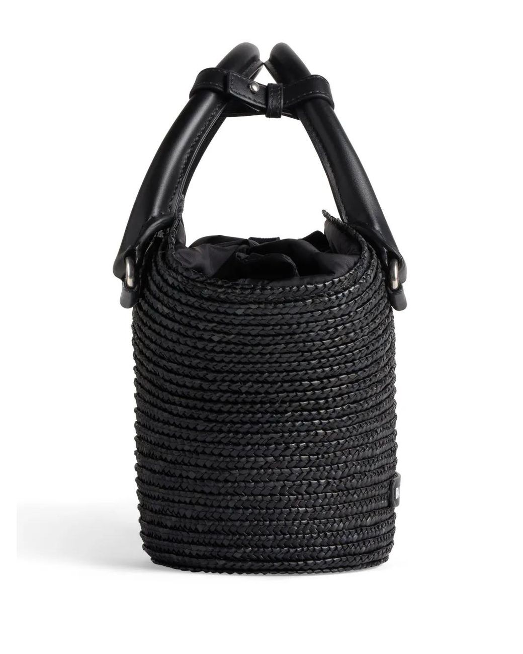 Balenciaga Black Mini Braided-Raffia Tote Bag
