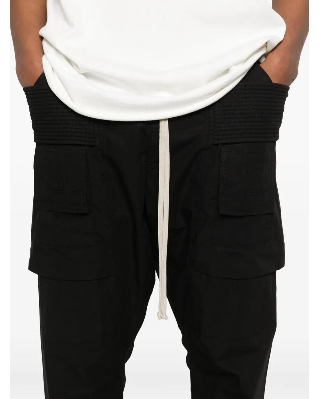 Rick Owens Black Drawstring Cotton Trousers for men