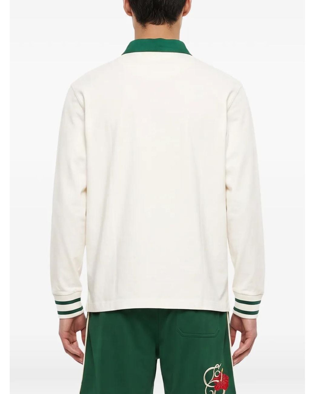 Drole de Monsieur White Logo-Print Long-Sleeved Polo Shirt for men