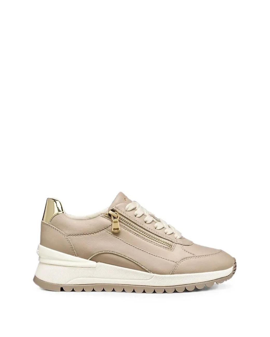 Geox White Desya Side-Zip Leather Sneakers