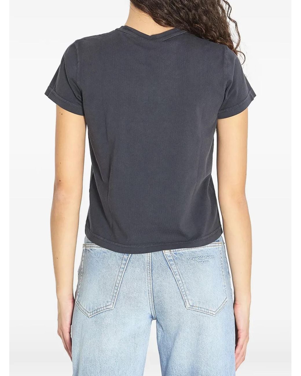 Alexander Wang Blue Crystal Logo Shrunken Jersey T-Shirts