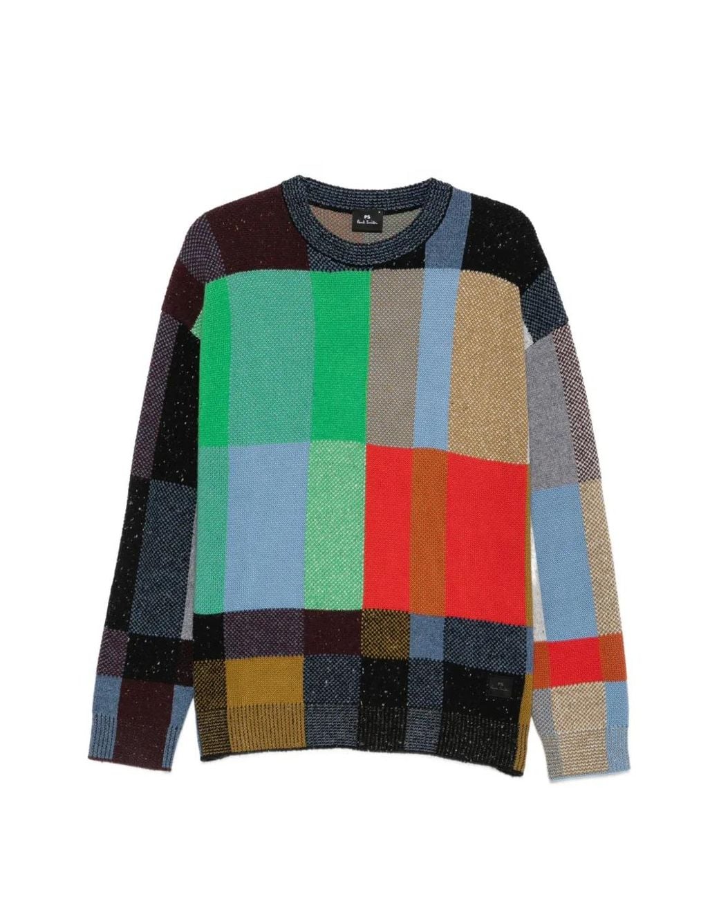 Paul Smith Red Patchwork-Pattern Crew-Neck Sweater for men