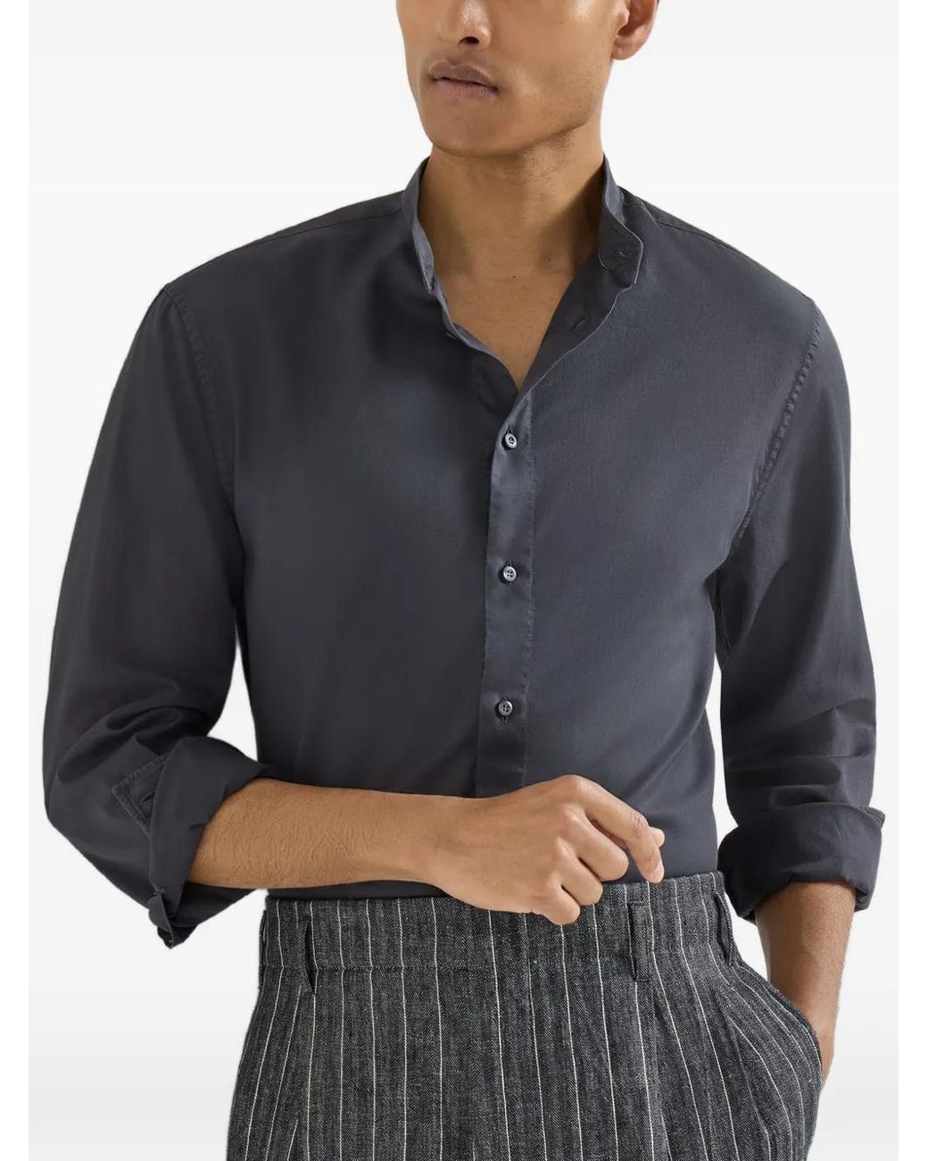 Brunello Cucinelli Blue Garment-Dyed Shirt for men