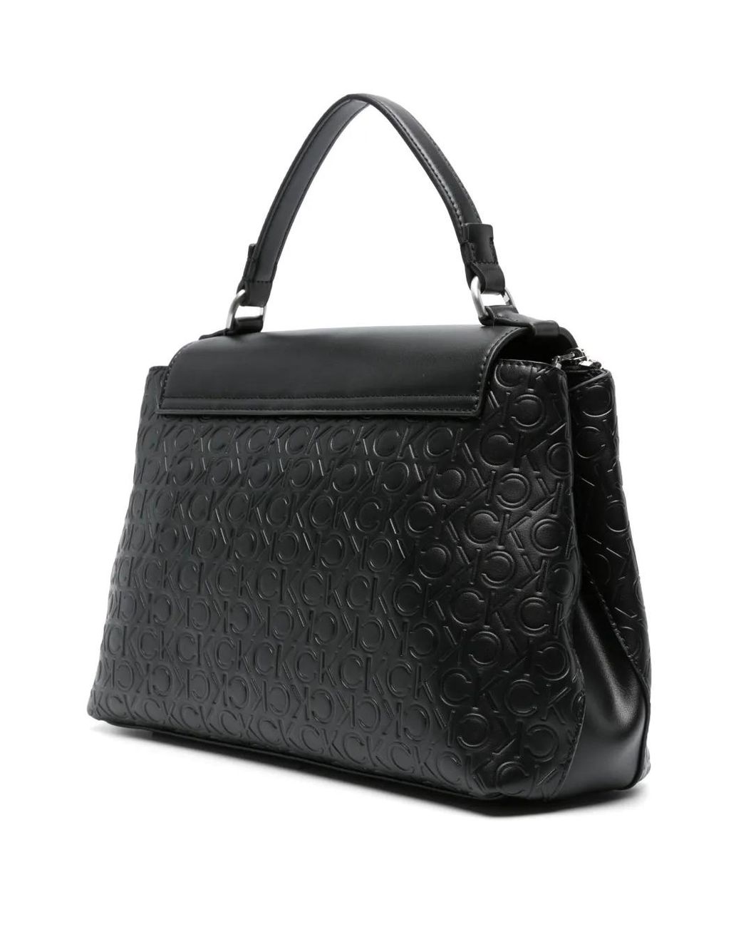 Calvin Klein Black Monogram-Pattern Logo-Plaque Bag