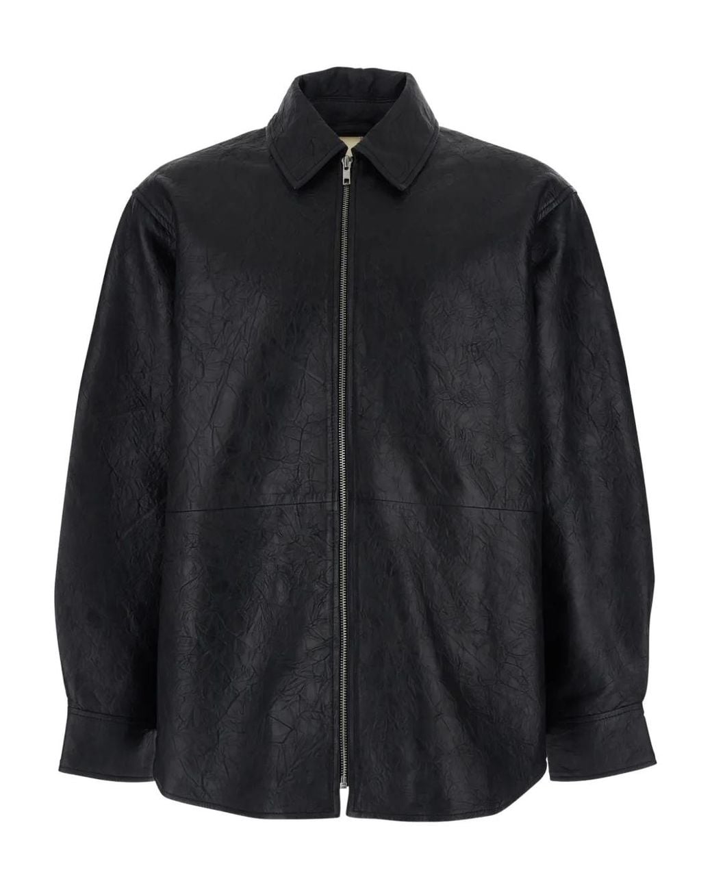 sunflower Black Zip-Fastening Leather Shirt for men