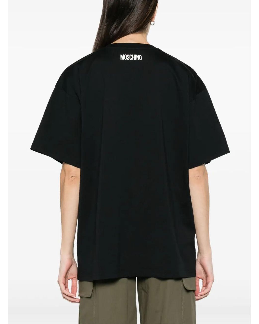 Moschino Black Slogan-Print Organic-Cotton T-Shirt