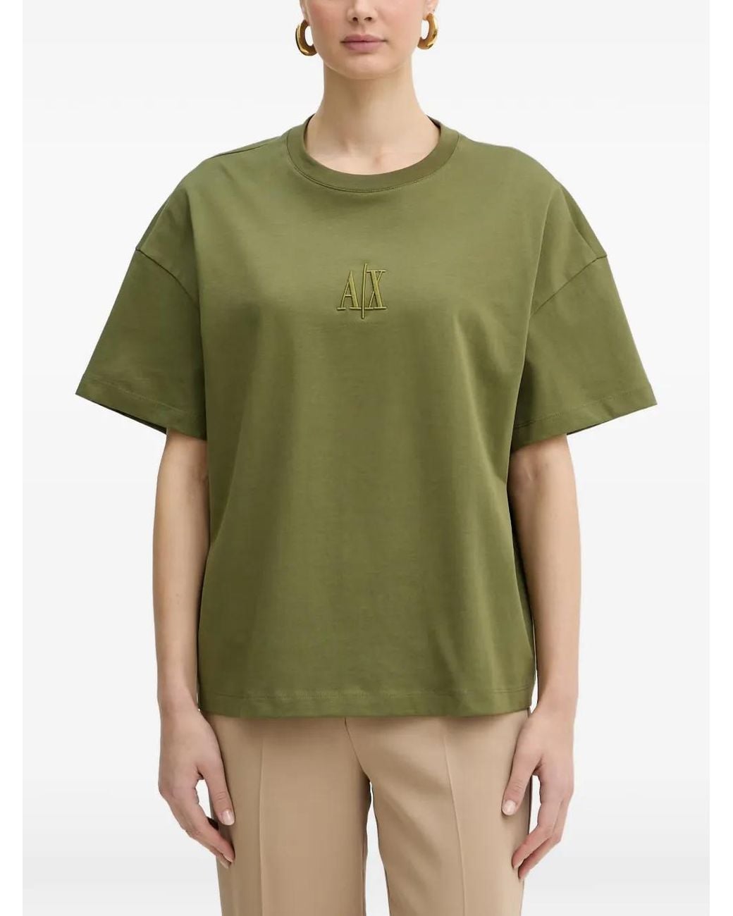 ARMANI EXCHANGE Green Logo-Embroidered T-Shirt