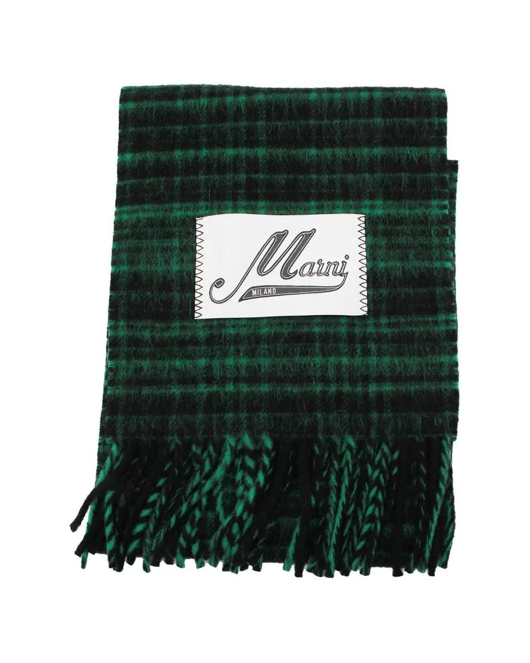 Marni Green Checked Wool-Mohair Scarf for men