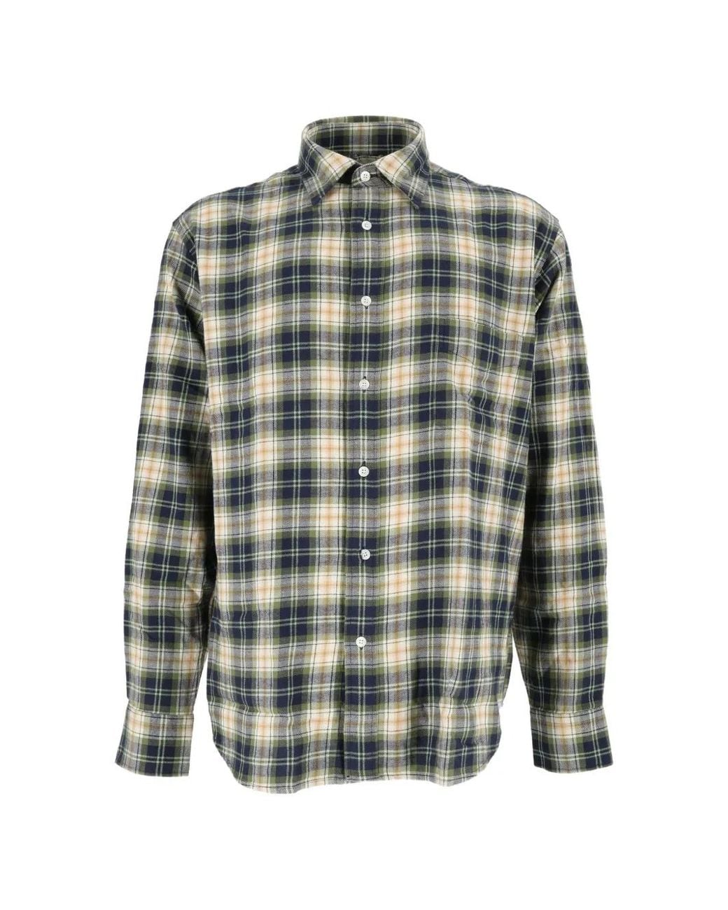 Aspesi Green Fred Check-Pattern Flannel Shirt for men