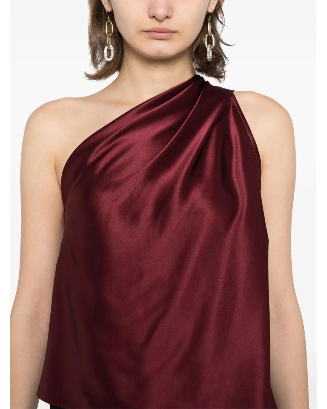 Michelle Mason Red Asymmetrical Halter Neck Top