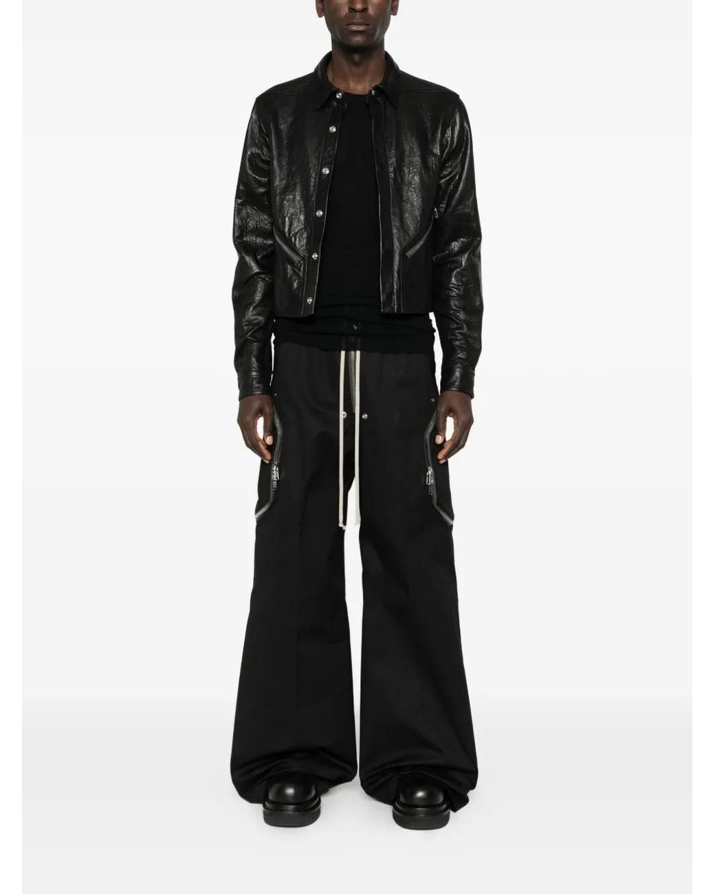 Rick Owens Black Zip Leather Jacket for men