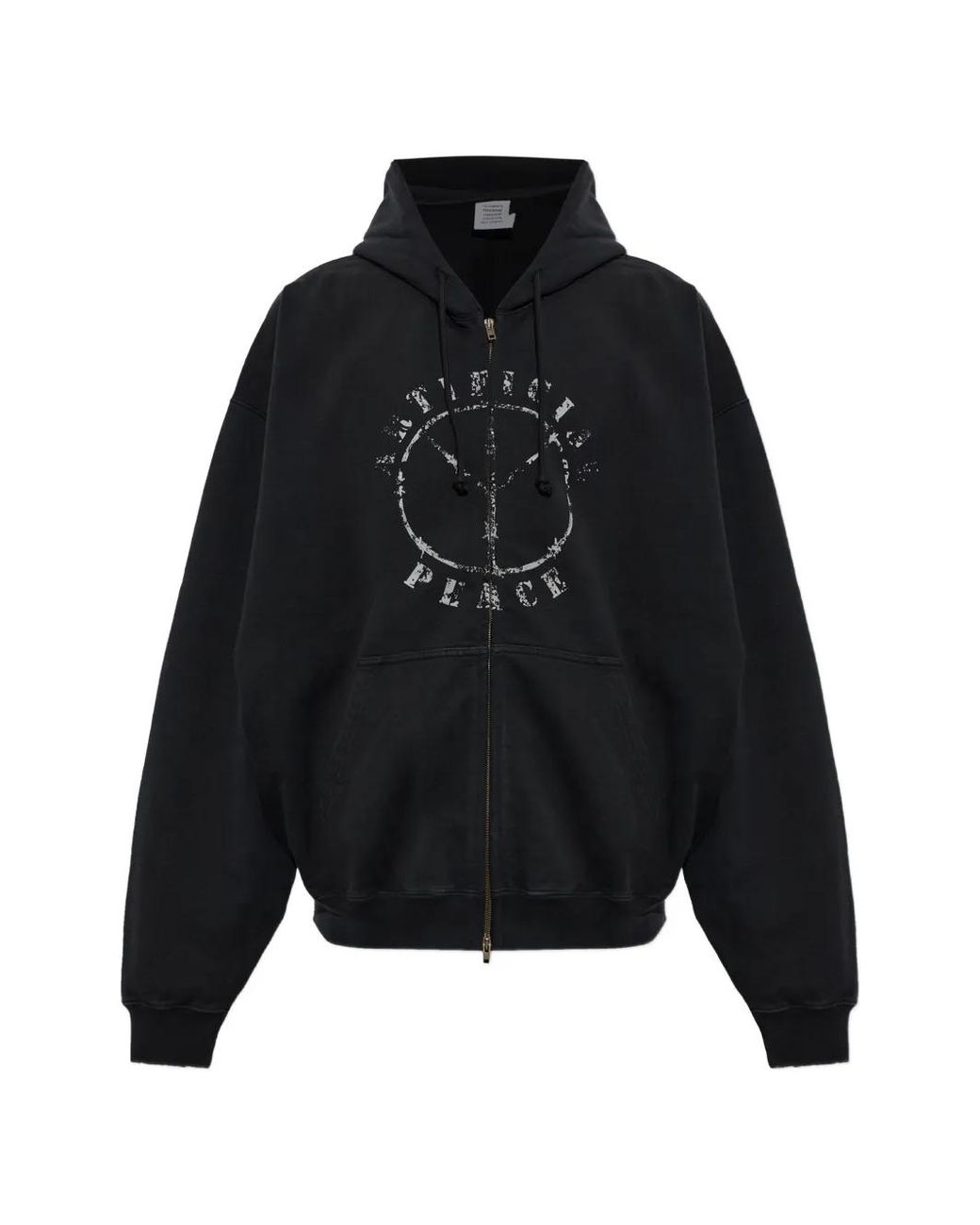 Vetements Black Graphic-Print Zip-Up Hoodie for men