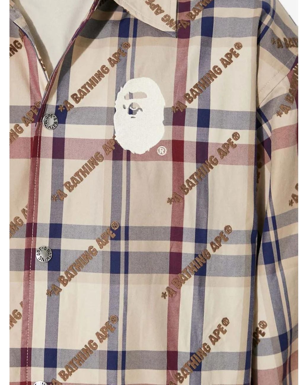 A Bathing Ape Natural Logo-Embroidered Plaid Jacket for men