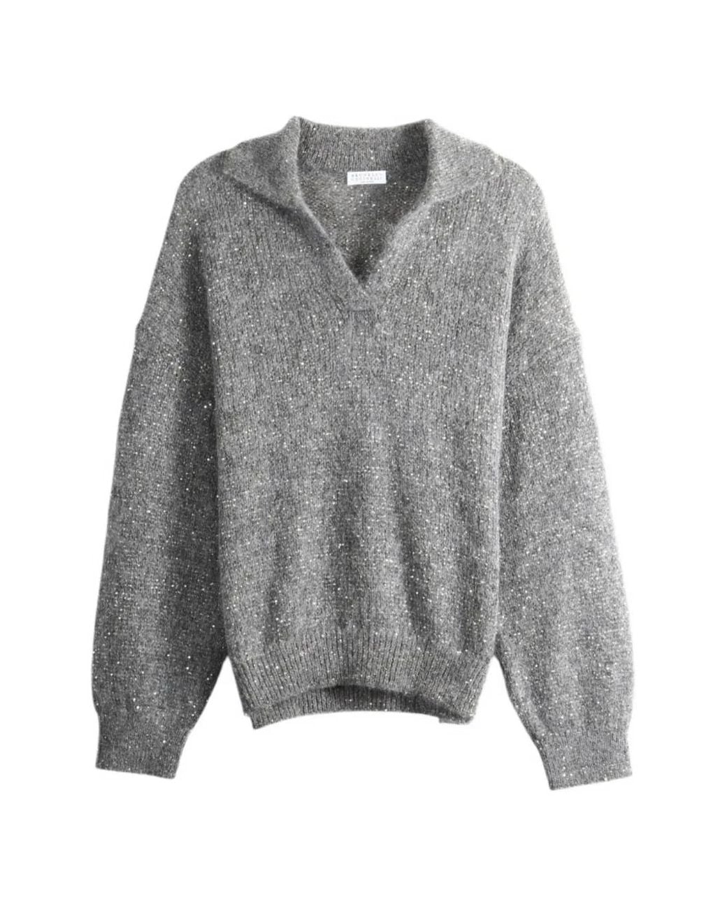 Brunello Cucinelli Gray Sequin-Embellished Sweater
